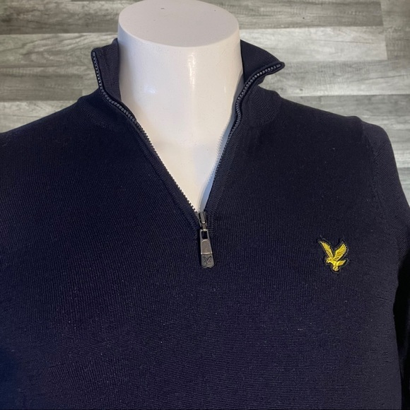 Lyle & Scott The Open Quarter Zip Sweater Size Medium Navy Blue Wool Knit Golf - Picture 3 of 6